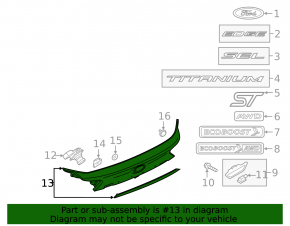 Ford Edge 19-24 tailgate trim with chrome molding, without emblem