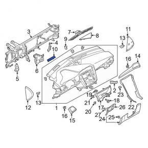 Dashboard cover central Ford Fusion mk5 13-16 gray