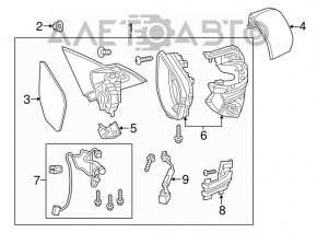 Left side mirror assembly for Honda Civic X FC 16-17, 3-pin, with blind spot