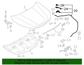 Subaru Forester 19-SK Hood Release Cable Without Handle