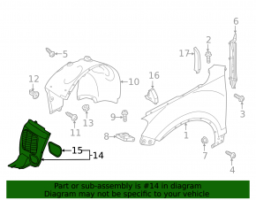 Mudguard front right VW Touareg 11-17 front part
