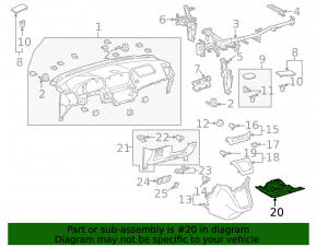 Gray dashboard trim panel for passenger knees on a Lexus RX300 RX330 RX350 RX400h 2004-2006