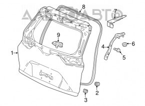 The trunk door is bare, Honda CRV 17-22, electric, blue B-588P, dented, metal torn, sealant cracked
