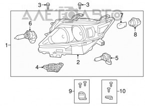 Headlight front right bare Lexus RX350 RX450h 13-15 rest halogen