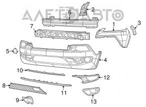 Bumper front bare left fang Jeep Cherokee KL 14-18 Trailhawk, white