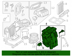 The bare heater housing of the Mercedes A-class V177 19-22 air conditioner