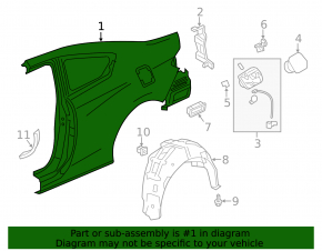 Quarter wing rear right Honda Accord 13-17 graphite, butt
