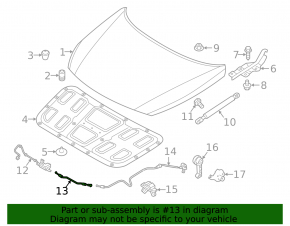 Hood Release Cable Front Hyundai Sonata 18-19 Hybrid