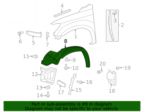 Mudguard front right rear part Toyota Sequoia 08-16