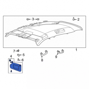 Right visor Ford Bronco Sport 21-25 for sunroof, gray with backlight