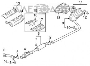 The exhaust pipe, the middle part of the Hyundai Sonata 11-15 hybrid, without a catalytic converter, the stud is broken