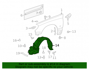 Front left fender liner for Lexus IS200 IS300 99-01