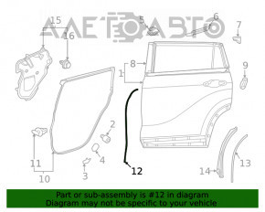 Door seal side rear left Toyota Highlander 20- front