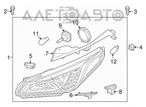 Headlight mount upper inner right Hyundai Sonata 15-17