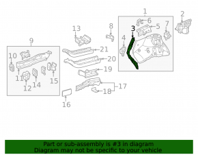 Lower reinforcement for the right wing apron for Toyota Sienna 11-20