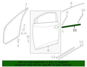 Inner door glass seal, front left, Nissan Murano z52 15-24