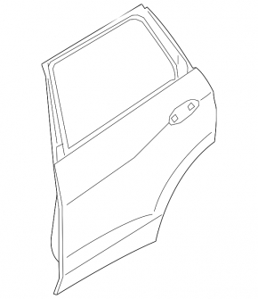 The bare rear right door of a BMW X7 G07 19-26 black 475 is dented.