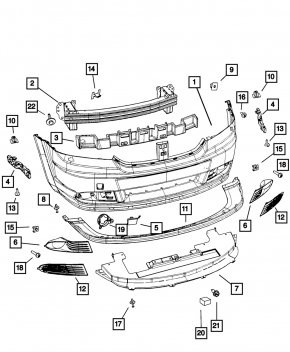 Bare front bumper Dodge Journey 11- SE with plug, for headlight washers,