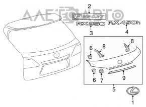Emblem inscription RX450h tailgate Lexus RX450h 16-22
