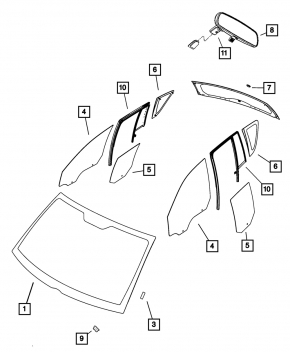 Front right door glass Jeep Compass 11-16