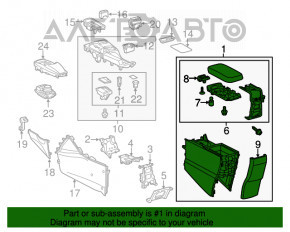 Central console with armrest and cup holders for Lexus CT200h 14-17 rest.
