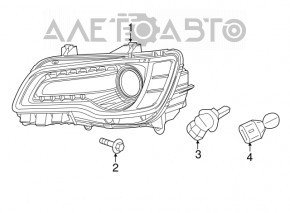 Headlight front left naked Chrysler 300 12-14 dorest halogen dark