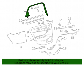 Audi A6 C8 19-25 black inner rear right door frame for curtain