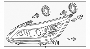 Headlight front right bare Honda Accord 13-15 usa halogen