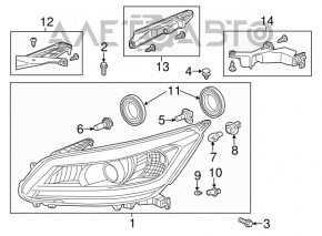 Honda Accord 13-15 halogen right front headlight