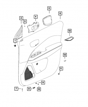 Door trim card front right Jeep Compass 17-20 gray, black insert, red stitching