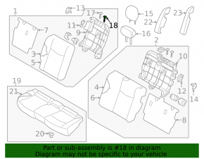 Rear seat, 2nd row, lower part, Nissan Leaf 18-22, combination, black cloth