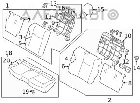 Rear seat, 2nd row, lower part, Nissan Leaf 18-22, combination, black cloth
