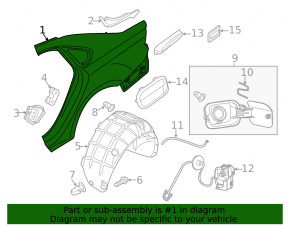 Quarter wing rear left VW Passat b7 12-15 USA graphite, dented