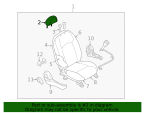 Nissan Versa Note 13-16 passenger seat headrest, fabric, gray, dry-cleanable