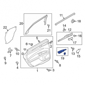 Rear right window lift control trim Ford Fusion mk5 13-20 structure