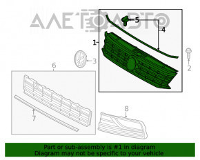 Radiator grill VW Passat b8 16-19 USA, without emblem, sand,