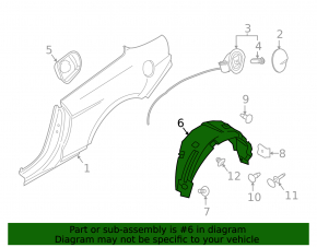 Rear left fender liner for Ford Mustang mk6 15-23