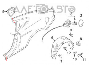 Rear left fender liner Ford Mustang mk6 15-23 tears