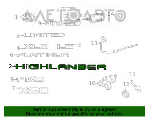 Emblem inscription Highlander trunk door Toyota Highlander 20-
