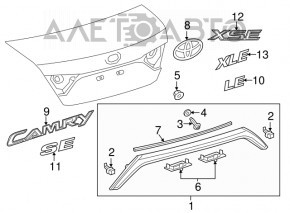 Trunk lid molding Toyota Camry v55 15-17 usa LE