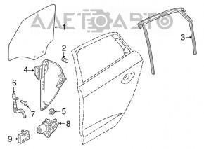 Glass seal with molding front right Audi A3 8V 15-20 4d, black, worn