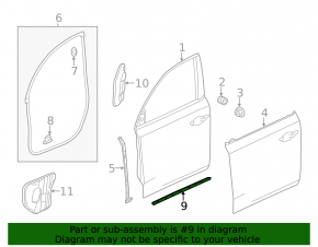 Front right lower door seal Acura MDX 14-20