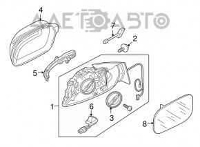 Left side mirror assembly Audi Q5 8R 09-15 15 + 2 pins, BSM, auto-dimming, auto-folding, turning, heated, backlight, black, scratched