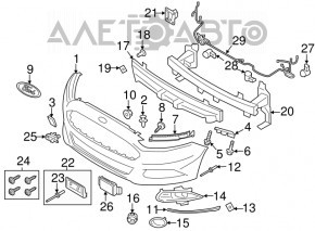 Ford Fusion mk5 13-16 front bumper wiring without fog lights and parking sensors, under the blinds