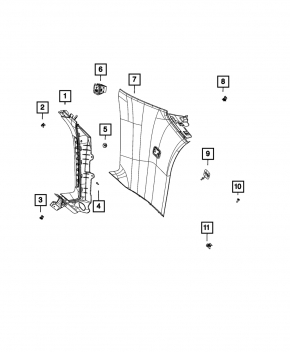 Rear pillar trim behind the window, left, Jeep Grand Cherokee WL 22-25 front, black