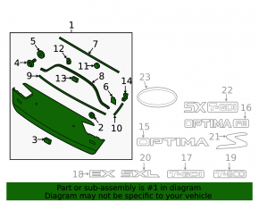 Kia Optima 16-20 trunk lid trim for license plate