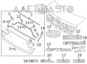 Kia Optima 16-20 trunk lid trim for license plate