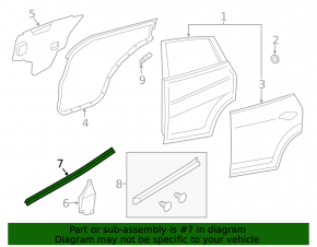 Glass seal inner rear right Nissan Rogue Sport 17-19