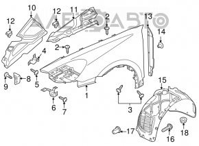 Front right mudguard Porsche Cayenne 958 11-14 tear