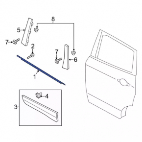 Molding door-glass central rear left Ford Escape MK3 13-19 chrome
